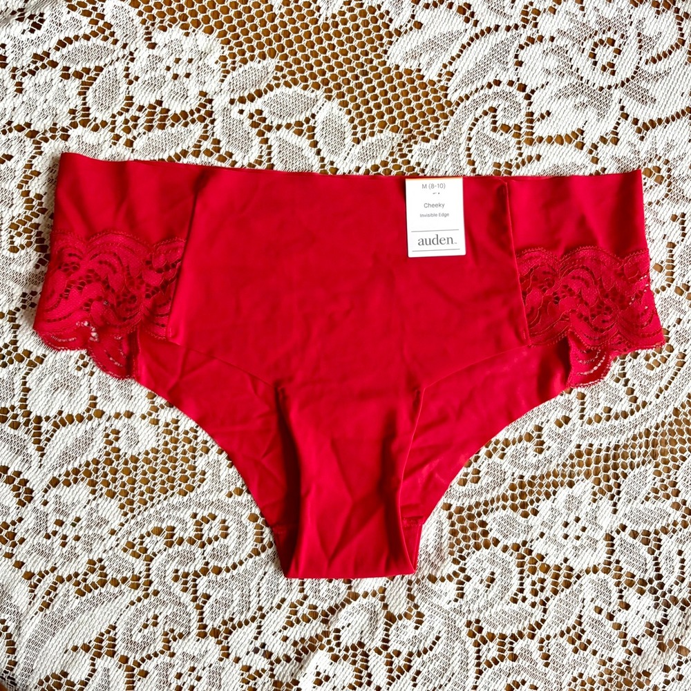 Auden Berry Red Cheeky Invisible Edge Lace Underwear Panties Size 8/10 Romantic
